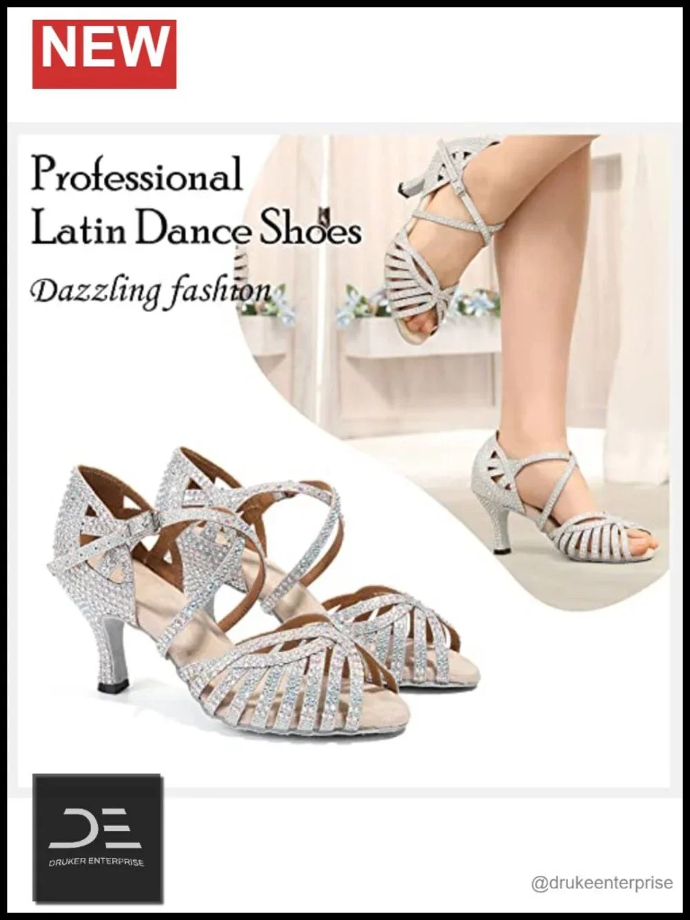 Women's Rhinestone Latin Ballroom Dance Shoes Open Toe 3
